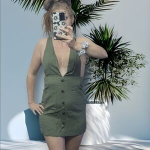 Morning Mist Olive Green Sleeveless Button-Down Mini Dress NWT